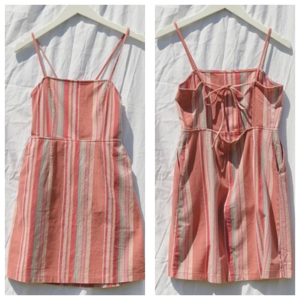 Urban Outfitters Rainbow Stripe Tie-Back Mini Dress Sundress Size Small Pink